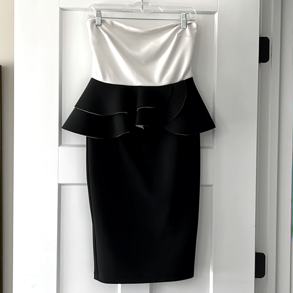 ASOS Brand Strapless Scuba Peplum Dress. - Picture 1 of 6